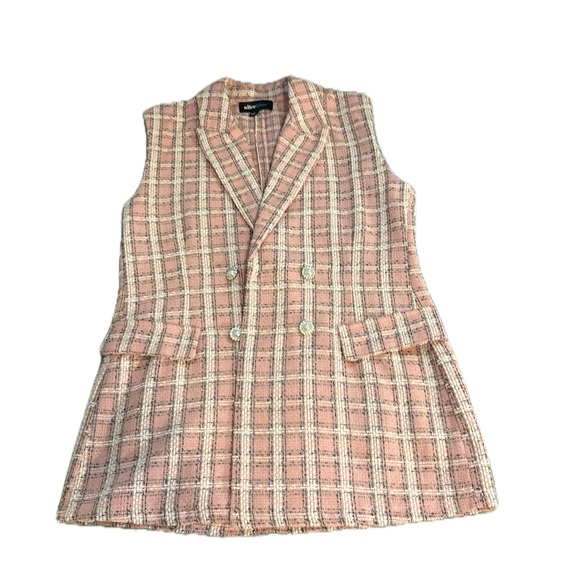 Alice Blue Jackets & Blazers - Alice Blue Tweed Pink Plaid Blazer Vest